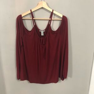Maroon cold shoulder top
